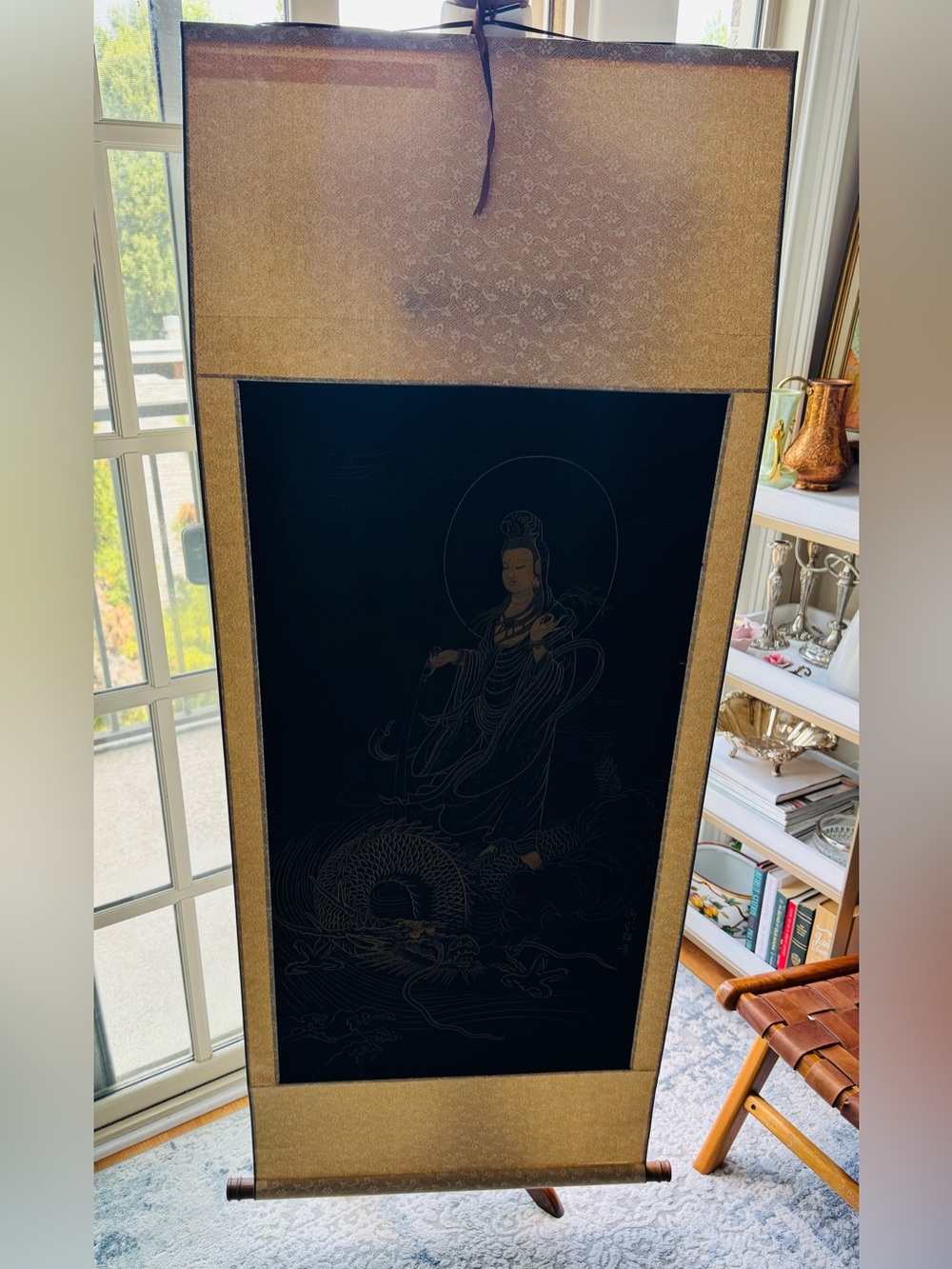 Guanyin Buddha and Dragon - Gold Etching Wall Scroll - Picture 4 of 6